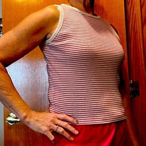 LRL Lauren Ralph Lauren, Red and Grey Striped Tank, Size: L
